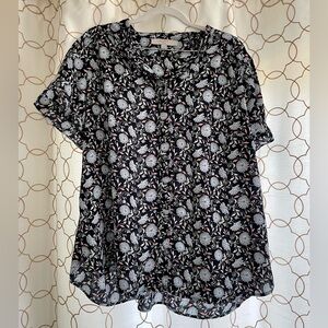 LOFT Navy and Floral Button up Blouse